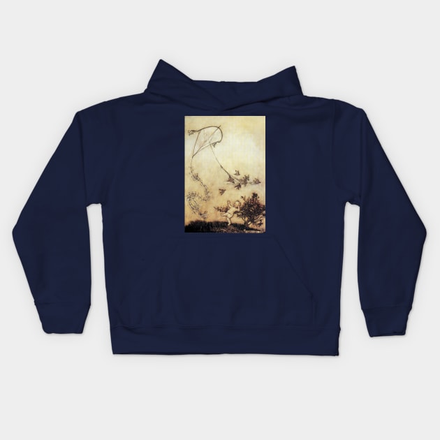 Birds grab Peter's Kite - Peter Pan in Kensington Gardens Kids Hoodie by forgottenbeauty